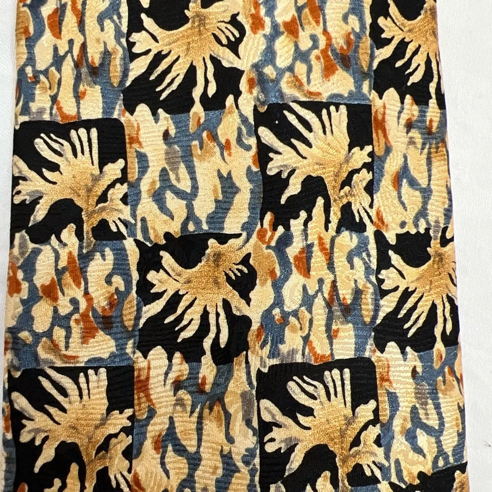 Jerry Garcia Necktie Grateful Dead 100% Silk Trees Palms Black Cream Blue 56